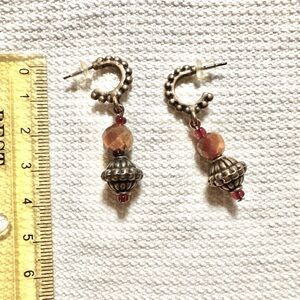 Elegant Silver and Red Beaded Earrings
